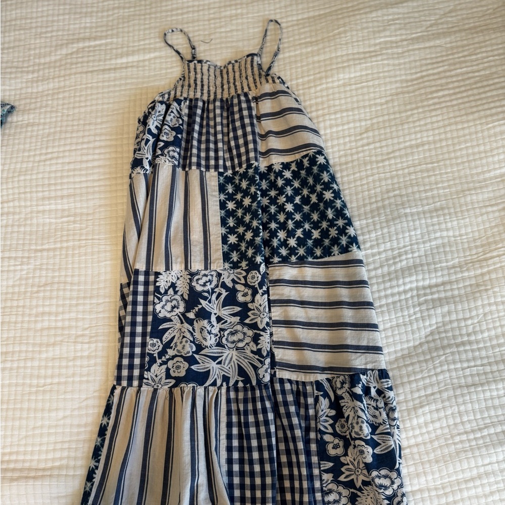 Navy and White Patchwork Kids Dress